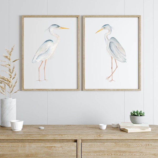 Set of Two Blue Herons, Bird Wall Art, Heron Art Prints, Coastal Wall Decor, Bird Beach house wall art, Nautical Artwork, Watercolor Birds