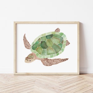 Turtle Wall Art, Sea Turtle Watercolor Print, Sea Turtle Art, Ocean Decor, Coastal Decor, Nautical Decor, Modern image 1