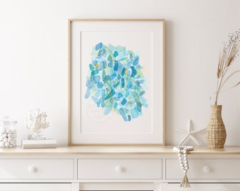 Sea Glass Wall Art, Sea Glass Watercolor Print, Abstract Art Print, Abstract Painting, Coastal Decor, Beach Decor, Nautical Decor