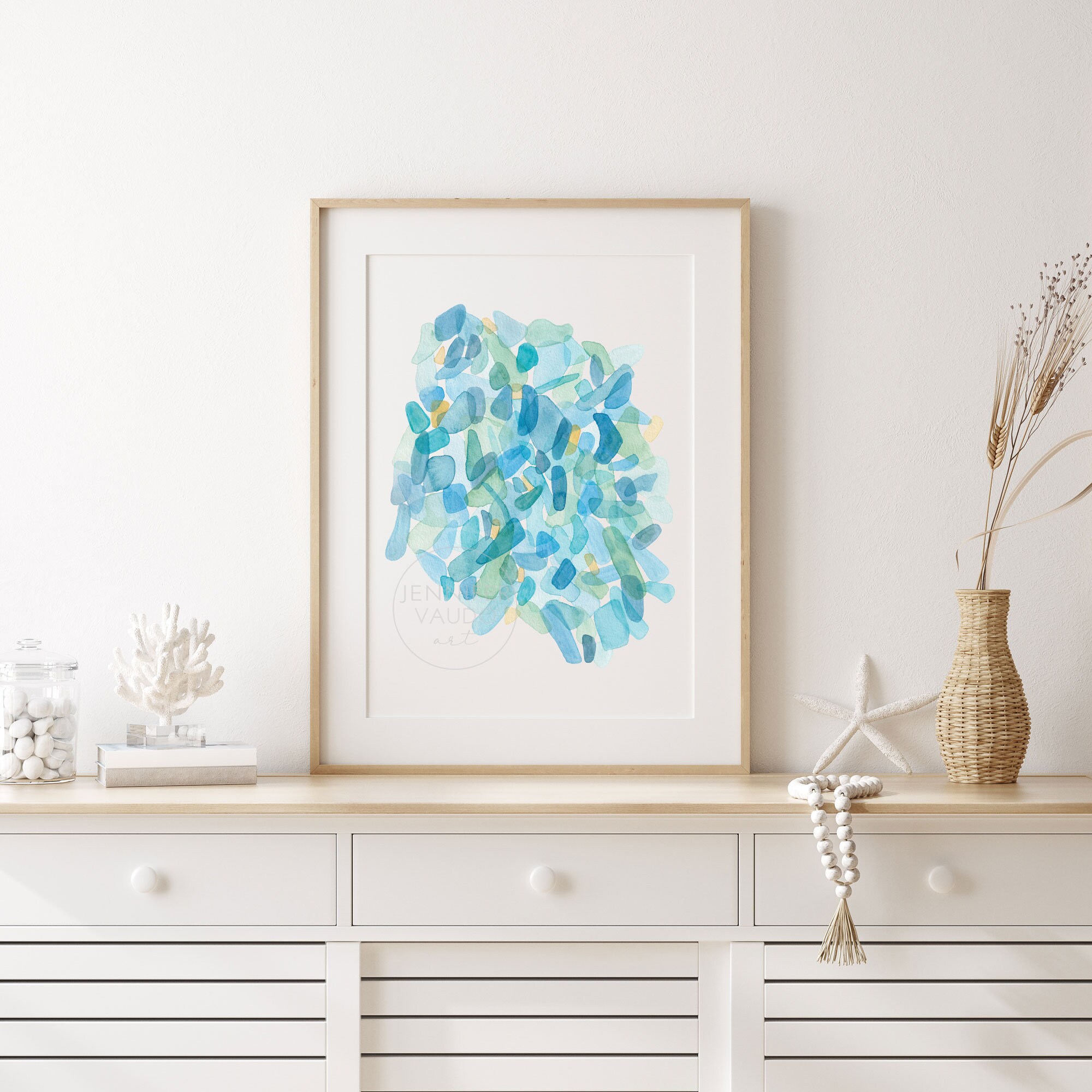 Sea Glass Wall Art Sea Glass Watercolor Print Abstract Art Etsy