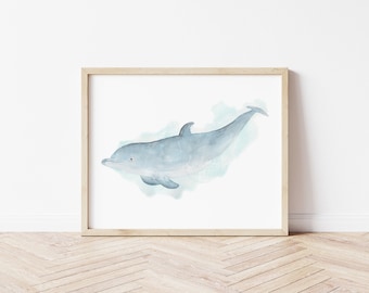 Dolphin Wall Art, Dolphin Watercolor Print, Nautical Nursery Art, Coastal Decor, Beach House Art, Bathroom Wall Art, Nautical Nursery