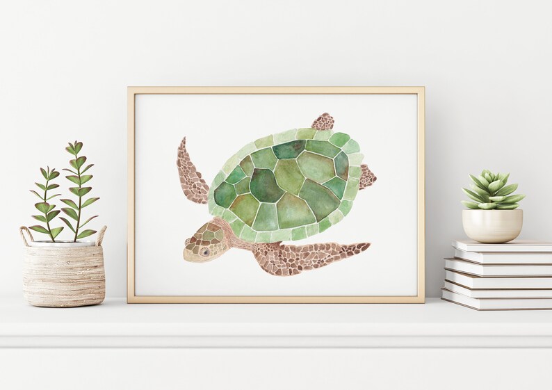 Turtle Wall Art, Sea Turtle Watercolor Print, Sea Turtle Art, Ocean Decor, Coastal Decor, Nautical Decor, Modern image 4