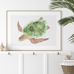 Turtle Wall Art, Sea Turtle Watercolor Print, Sea Turtle Art, Ocean Decor, Coastal Decor, Nautical Decor, Modern image 2