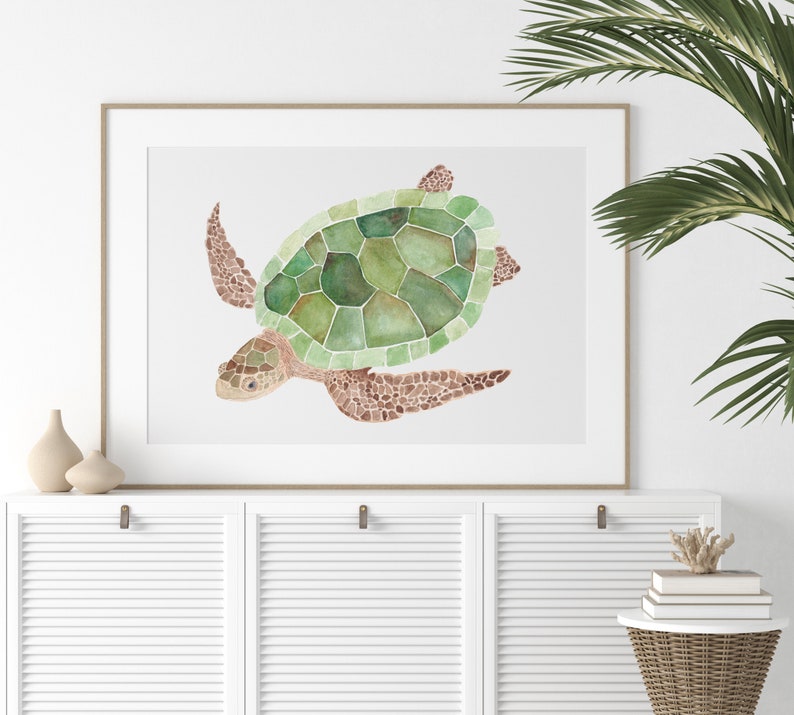 Turtle Wall Art, Sea Turtle Watercolor Print, Sea Turtle Art, Ocean Decor, Coastal Decor, Nautical Decor, Modern image 2