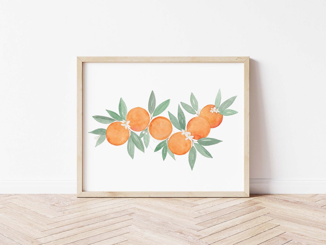 Oranges Wall Art, Watercolor Oranges, Citrus Wall Decor, Orange Kitchen Decor, Tropical Nursery