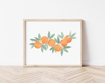 Oranges Wall Art, Watercolor Oranges, Citrus Wall Decor, Modern, Tropical Nursery Artwork, Beach House Art, Hand-painted print bright orange