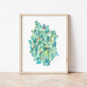 Sea Glass Wall Decor, Green & Blue Sea Glass Wall Art, Abstract Watercolor Print, Beach House Art Print, Coastal Decor, Hand-Painted Print