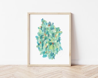 Sea Glass Wall Decor, Sea Glass Wall Art, Abstract Watercolor Print, Tropical Art Print, Coastal Decor, Beach Decor, Nautical Decor