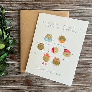 Carte de joyeux anniversaire effrontée, carte d'anniversaire olive, carte unique, carte d'anniversaire mignonne, carte d'amateur d'olive, ami, maman, papa, collègue, carte d'anniversaire drôle