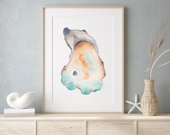 Oyster Wall Art, Coastal Home Decor, Hand-painted watercolor print, Seafood Artwork