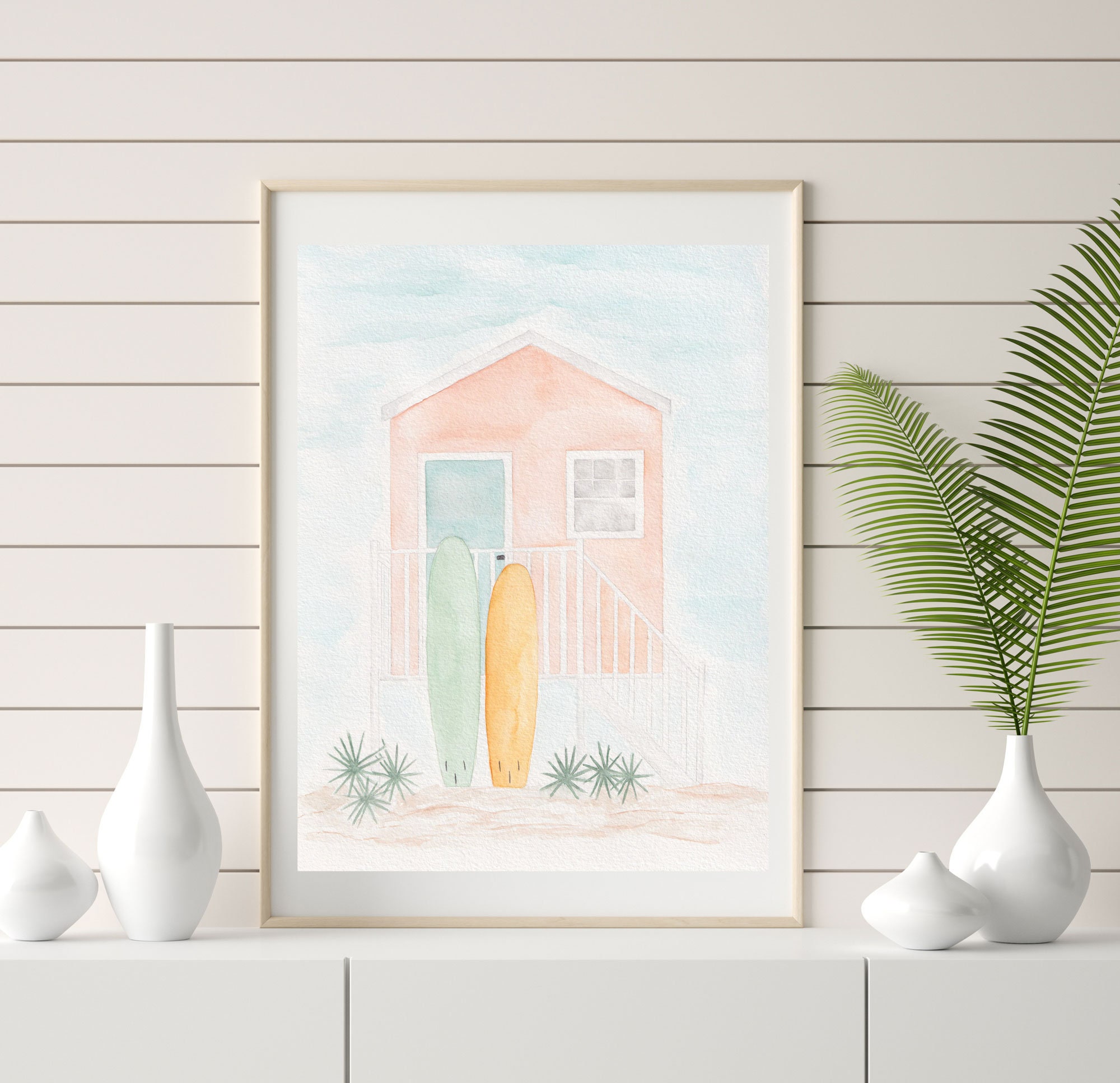 Beach House Wall Art Beach House Watercolor Surf Boards Art Etsy