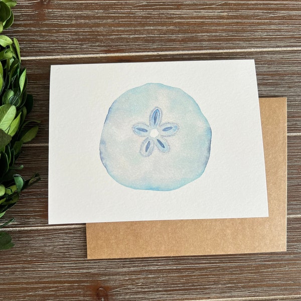 Sand Dollar Note Card, coastal card, sand dollar artwork, sea shell card, nautical inspired, watercolor art, vacation card, beach vibes