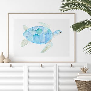 Sea Turtle Watercolor Print: Coastal Kid&#39;s Room Art