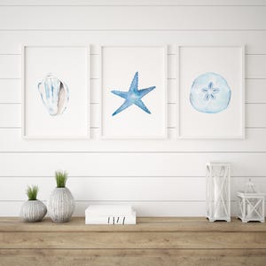 Coastal Watercolor Art Prints: Conch Shell, Starfish, Sand Dollar Set