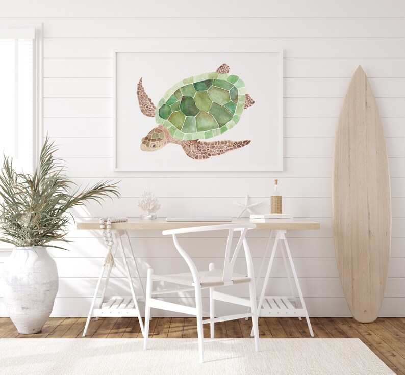 Turtle Wall Art, Sea Turtle Watercolor Print, Sea Turtle Art, Ocean Decor, Coastal Decor, Nautical Decor, Modern image 3