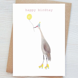 Sandhill Crane birthday card, funny birthday wishes, cute greeting card, blank inside, bird lover card birding birthday unique birthday card