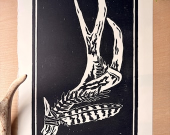 Collector I | Original Linocut Block Print | Black and White Art