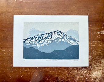 Winter Solstice | Original Linocut Block Print | Mountain Reduction Print
