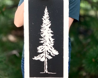 Lonely Pine | Original Linocut Block Print | Ponderosa Pine Tree Art