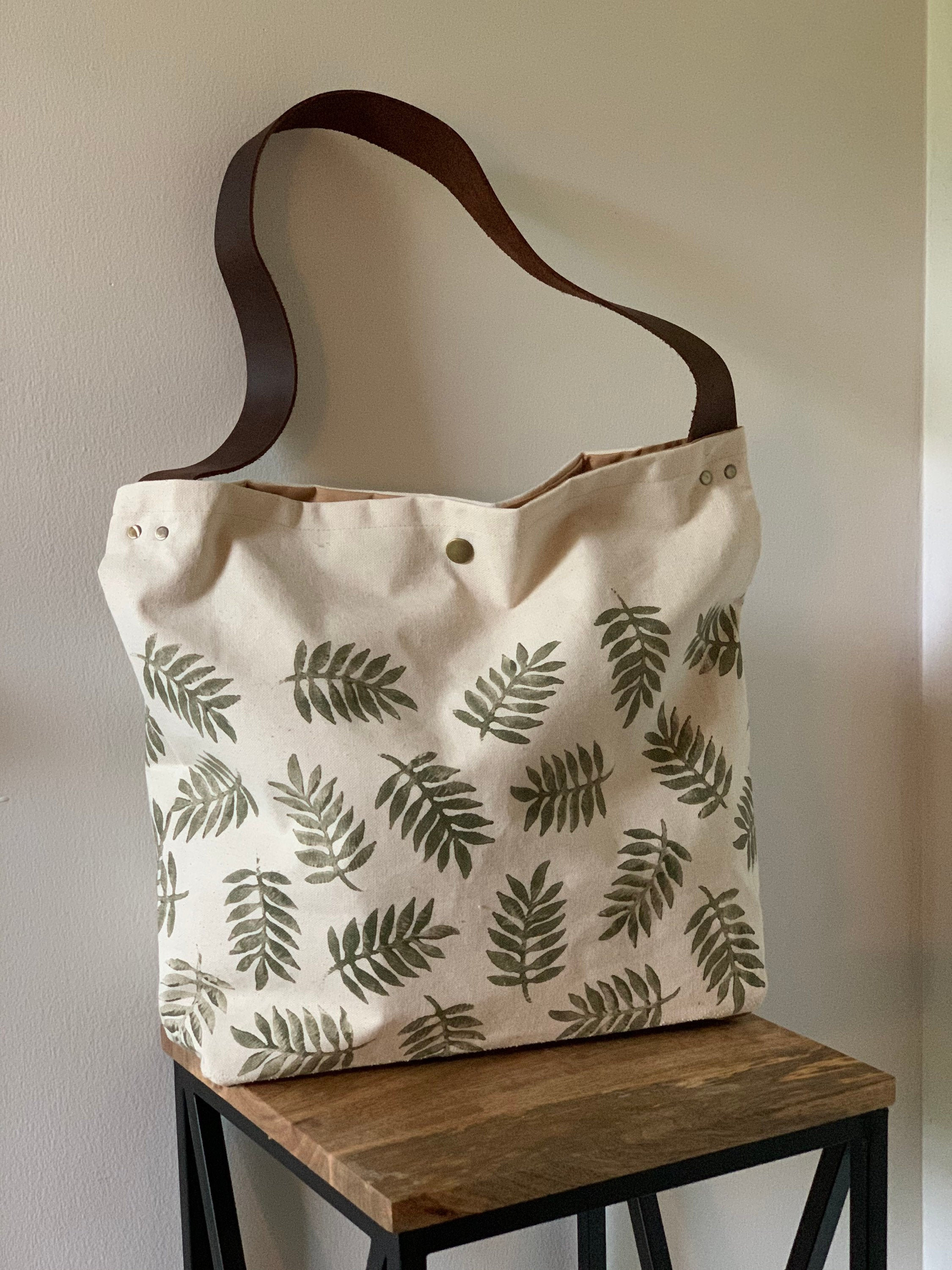 Large Tote Bag Leaf Pattern Waxed Canvas Etsy