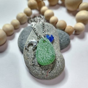 Echtes Seeglas Halskette, 25 Zoll, Stirling Silber, Blau, Ozean, Delfin, Grün, Handgemacht, Einzigartiges Geschenk