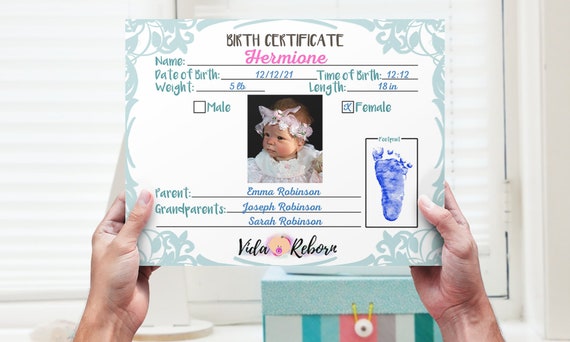 Reborn Baby Doll Birth Certificate [with Your Doll's Picture Reborn Baby Doll Birth Certificate [with Your Doll's Picture