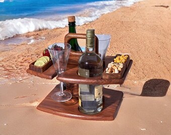 Handmade Wooden Outdoor Folding Picnic-Table, Portable Mini Wooden Picnic Table,Outdoor Picnic Wine Glass Holder Table Folding Beach Table