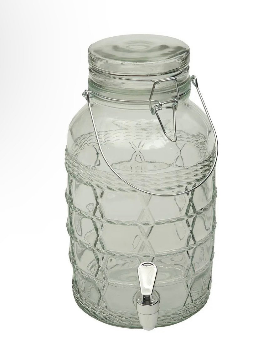 Drink Jar Jug BirdRock Home 2.5 Gallon Pebbled Glass Beverage Dispenser with White Stand Home Parties Spigot Decorative Round Jar for Drinks Ice Bucket Tub Lid 