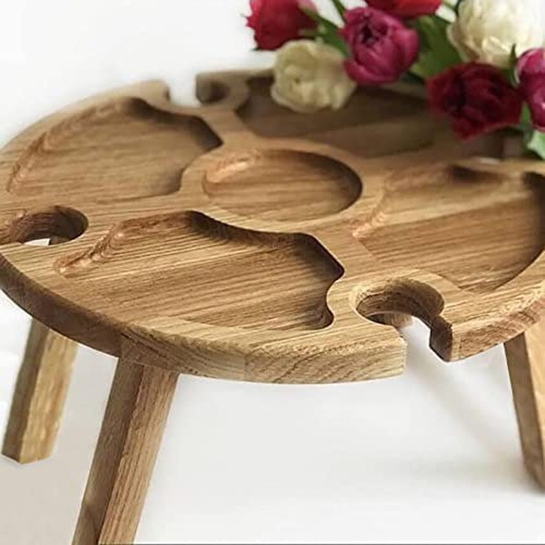 Wooden Outdoor Folding Picnic Table With Wine Glass Holder Etsy
