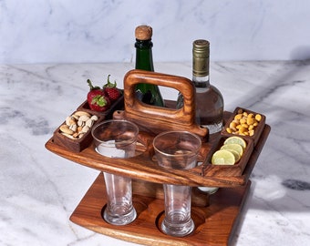 Snack table, Wooden serving tray, Picnic Table, Beer Bottle Serving Tray Beer bottle holder Beer Cocktail Crate wine caddy