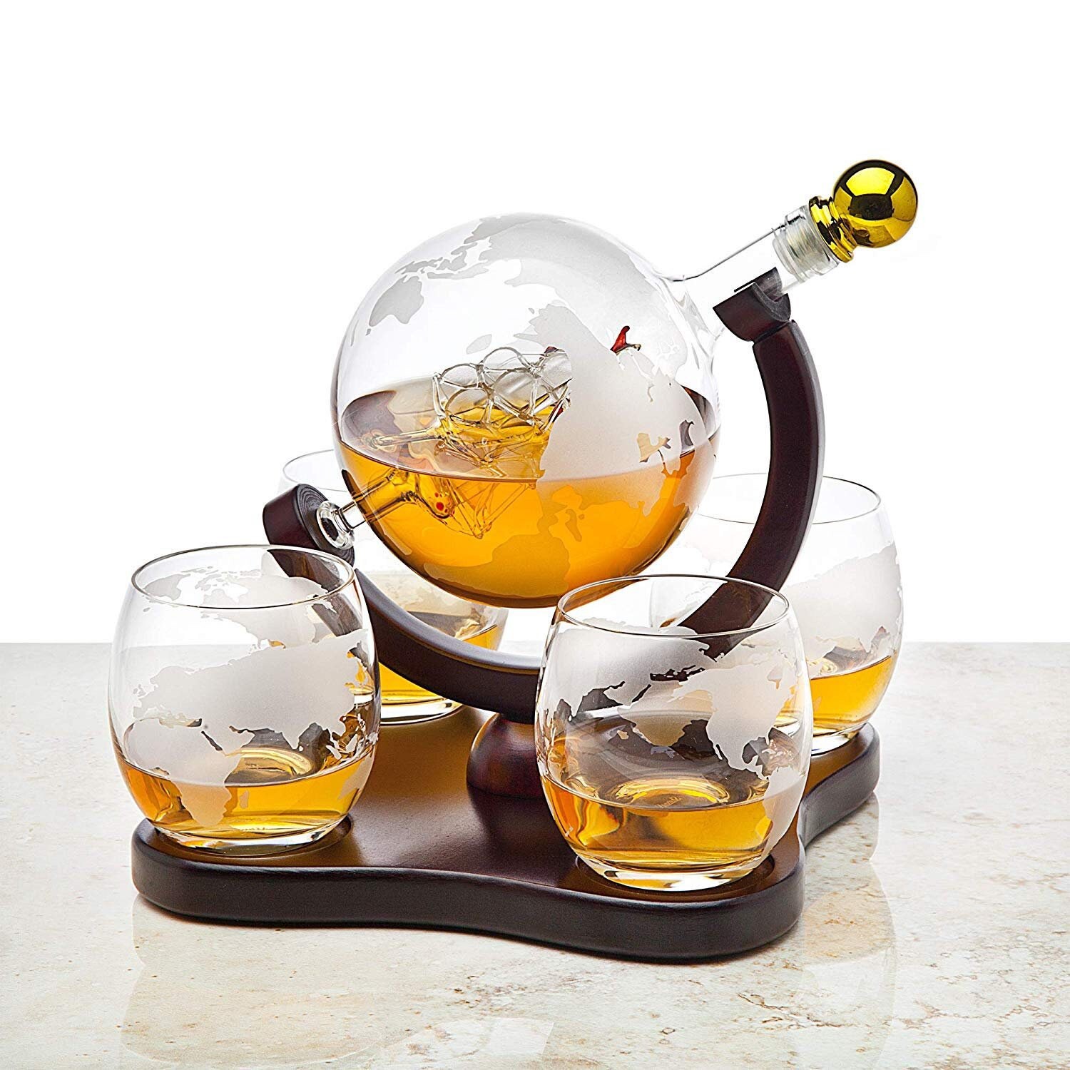 Etched World Decanter Whiskey Globe Whiskey Gift Set Globe Etsy