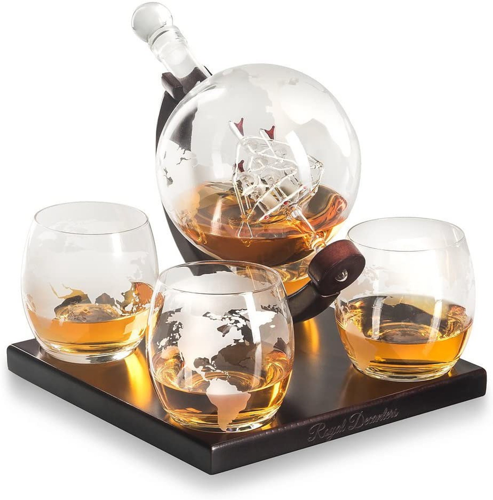 Etched World Decanter Whiskey Globe Whiskey Gift Set Globe Etsy