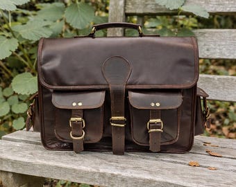 Handmade Buffalo Leather Messenger Bag, Vintage Leather Laptop Satchel, Genuine Leather Briefcase for Men, Rustic Office Crossbody Bag,
