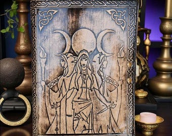 Handmade Triple Moon Goddess Leather Journal – Witchcraft Grimoire