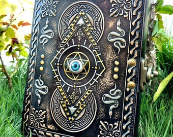 Handmade Leather Journal: Evil Eye, Snakes, Celtic Design, 200 Pages
