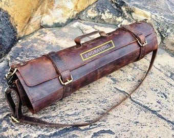 Personalized Leather Knife Roll Bag – Chef Utensil Carrier Holder