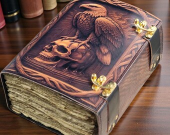 Adler Leder Grimoire Journal, 400 Seiten, Vintage Zauberbuch, handgemachtes Büttenpapier