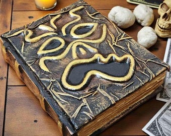 Handmade Necronomicon Leather Journal – Embossed Gothic Grimoire Spell Book