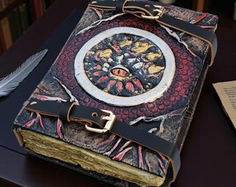 Handmade Dragon Eye Leather Journal, 3D Embossed Fantasy Diary, Vintage Spell Book Lock Closure