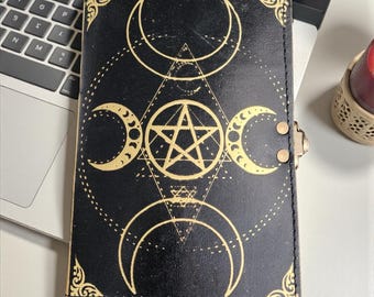 Triple Moon Pentagram Lederbuch | Wicca-Buch der Schatten