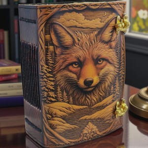 400-seitiges Grimoire aus Fuchsleder | Handgemachtes Zauberbuch der Schatten, Dickes Vintage Deckle Papier Journal, Einzigartiges Fuchs Geschenk für Sie und Ihn