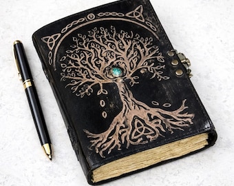 Handmade Leather Tree of Life Journal: Celtic Diary with Vintage Lock