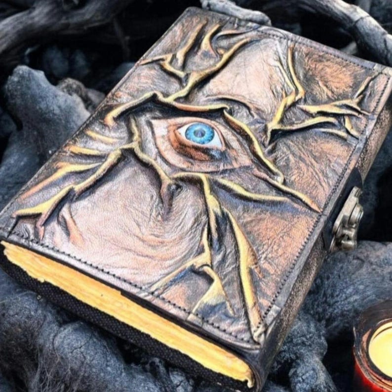 Evil Eye Leather Journal: Vintage Grimoire Book of Shadows (5x7 Diary) image 1