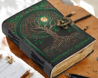 Handmade Leather Journal | Tree of Life Embossed Notebook, Vintage Diary Sketchbook