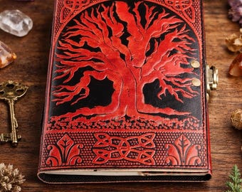 Handmade Brown Leather Journal | Embossed Tree of Life, Celtic Grimoire