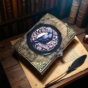 Handmade Leather Raven Journal: Gothic Embossed Crow Diary