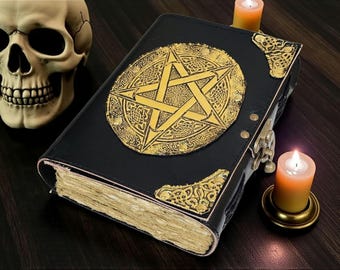 Journal pentagramme en cuir : grimoire en relief, livre de sorts de sorcellerie