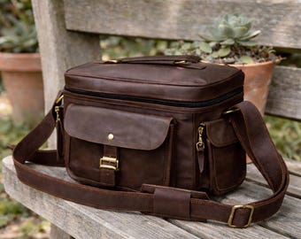 Buffalo Leather Camera Bag, DSLR Camera Bag, Vintage Handmade Camera Case, Crossbody Photographer Bag, Travel Camera Bag Gift