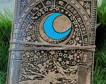 Diario Celestial de Cuero, Rastreador de Fases Lunares, Diario del Zodíaco, Grimorio Wicca