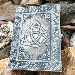 Triquetra Leather Journal, Personalized Handmade Bound Notebook and Sketchbook, Grimoire & Spell Book, Unique Gift for Witches